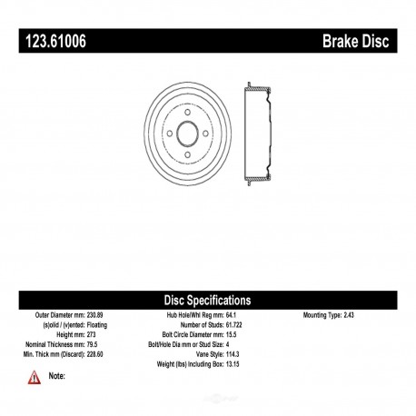 TAMBOUR FREIN AVT FORD 66-73 - 9X2.25 4 TROUS